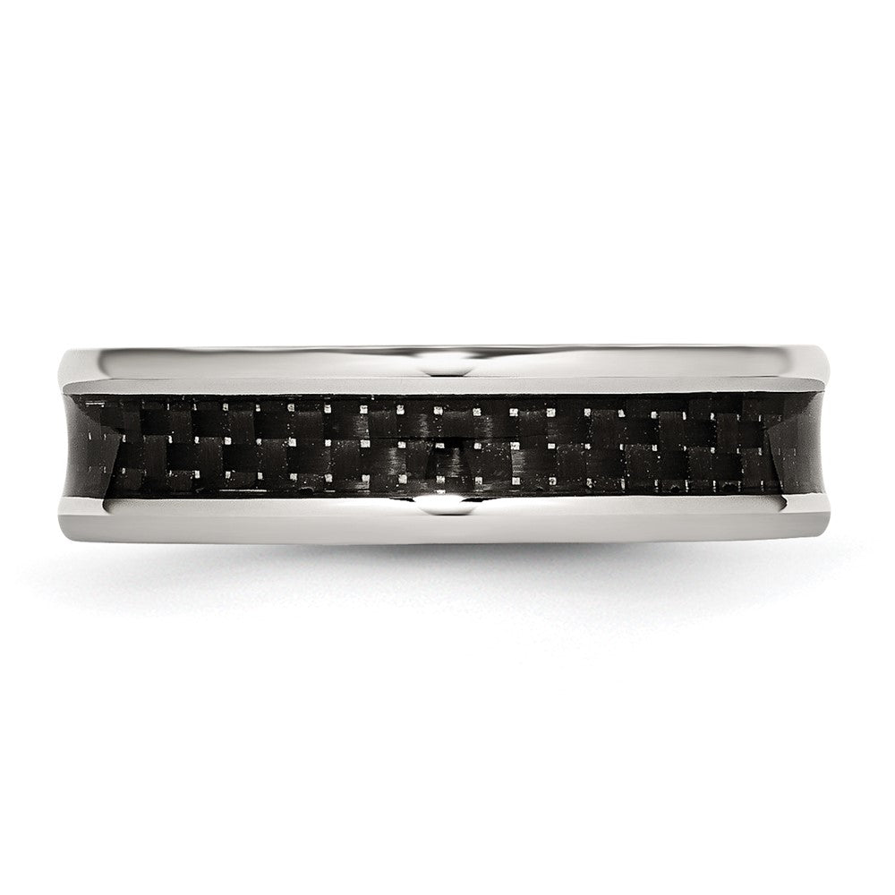 Stainless Steel Polished w/ Black Carbon Fiber Inlay 6mm Band Size - 8