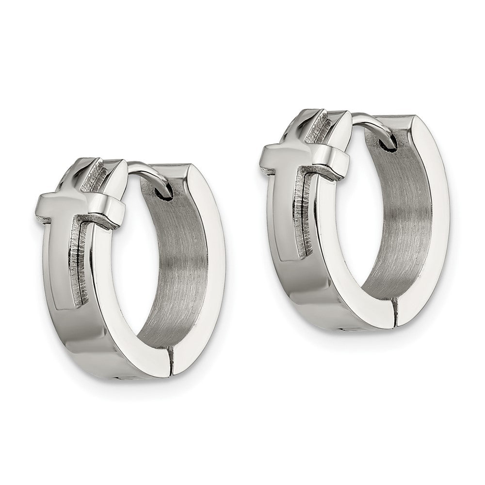 Stainless Steel Polished Cross Hinged Hoop Earrings