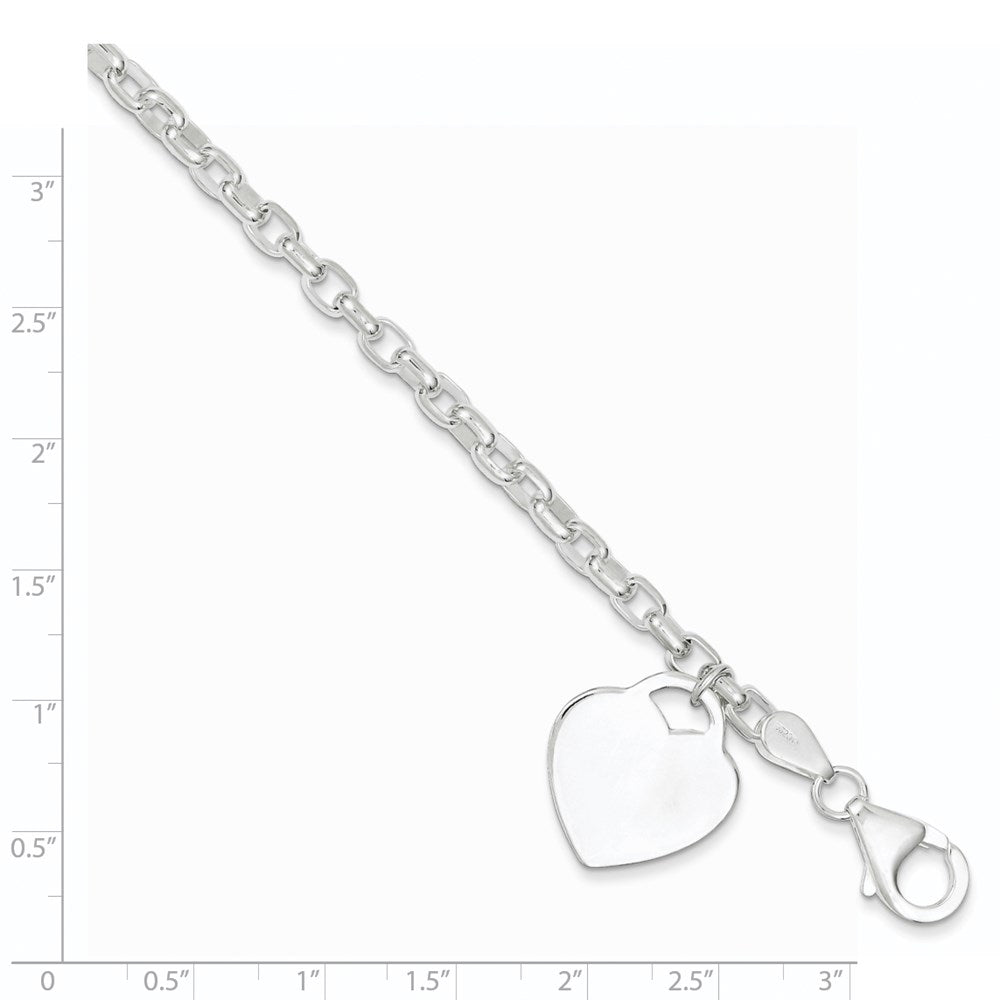 Sterling Silver 1.9mm Engraveable Heart Charm Bracelet 8.5 inches