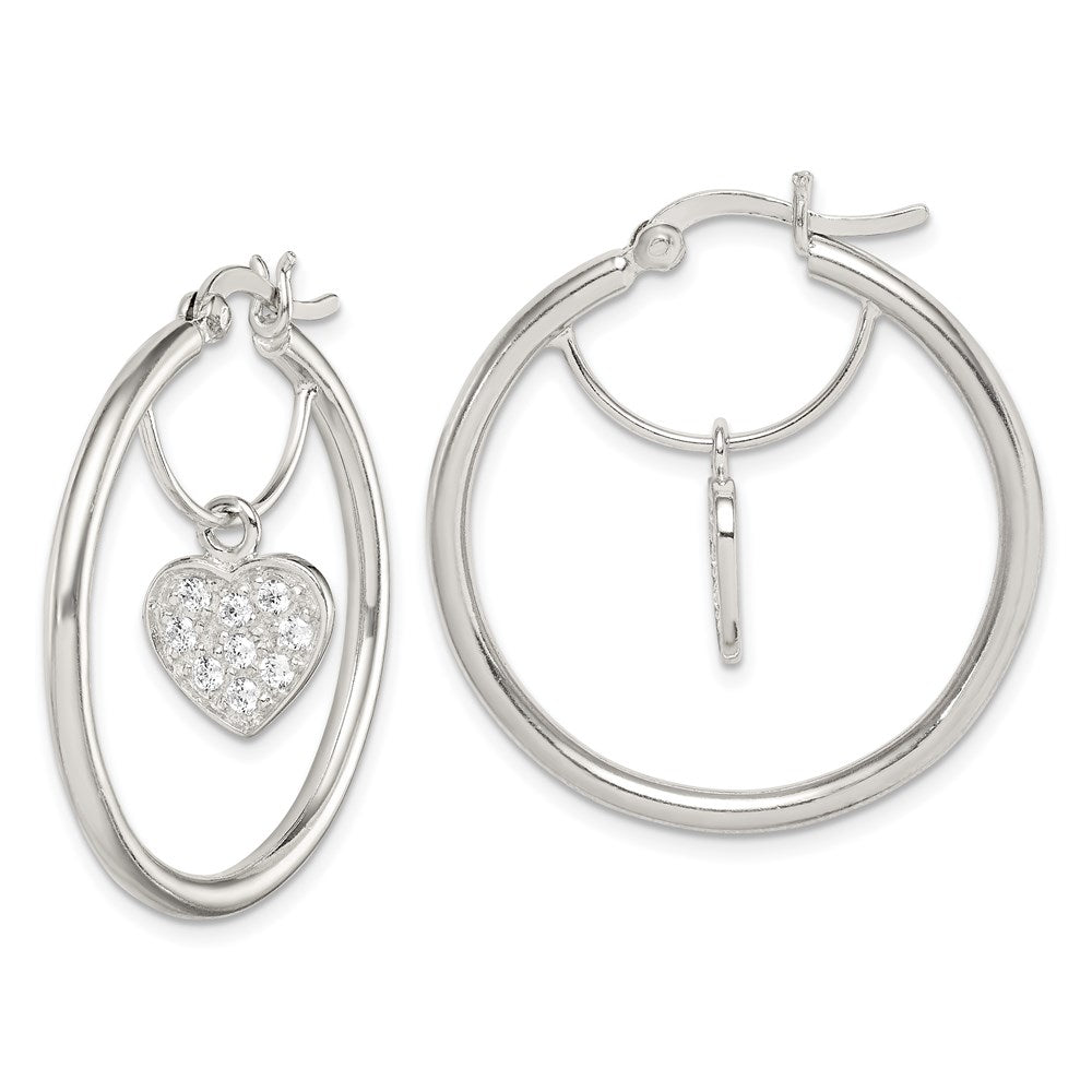 Sterling Silver CZ Heart Hoop Earrings