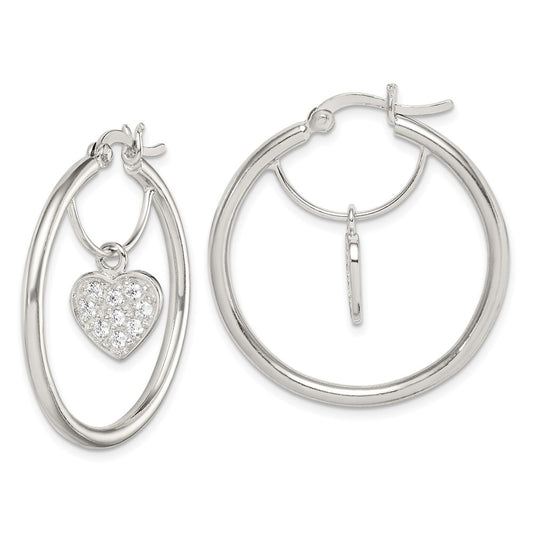Sterling Silver CZ Heart Hoop Earrings