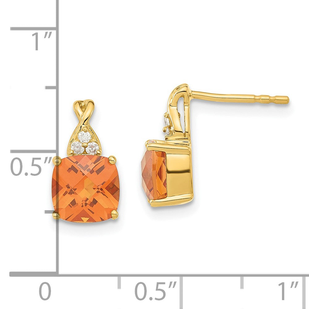 14K Yellow Gold Synthetic Checkerboard Citrine & Diamond Earrings