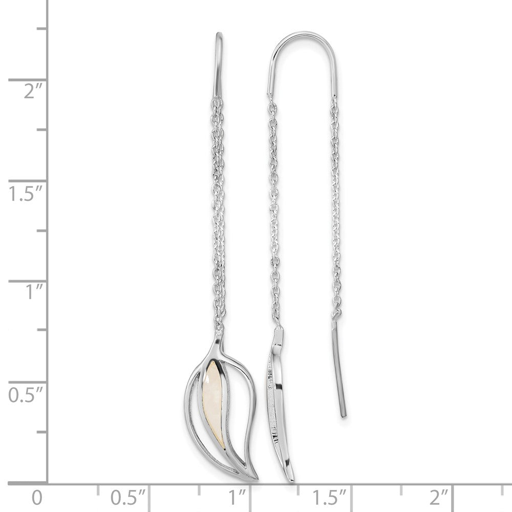 Sterling Silver Rhodium-plated Polished MOP Leaf Threaded Earrings