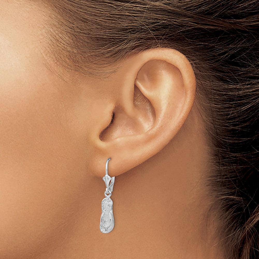 De-Ani Sterling Silver Rhodium-Plated Polished Large Flip-flop Leverback Earrings
