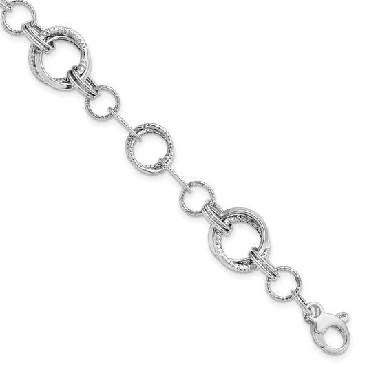 14K White Gold Polished and Textured Fancy Link Bracelet 7  inches