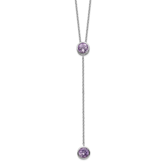 Sterling Silver Rhodium-plated Amethyst w/ 2in ext. Y-Necklace 16 Inches