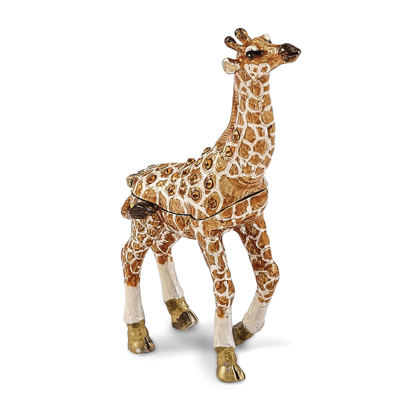 Bejeweled Mother & Baby Giraffe Trinket Box with Charm Pendant