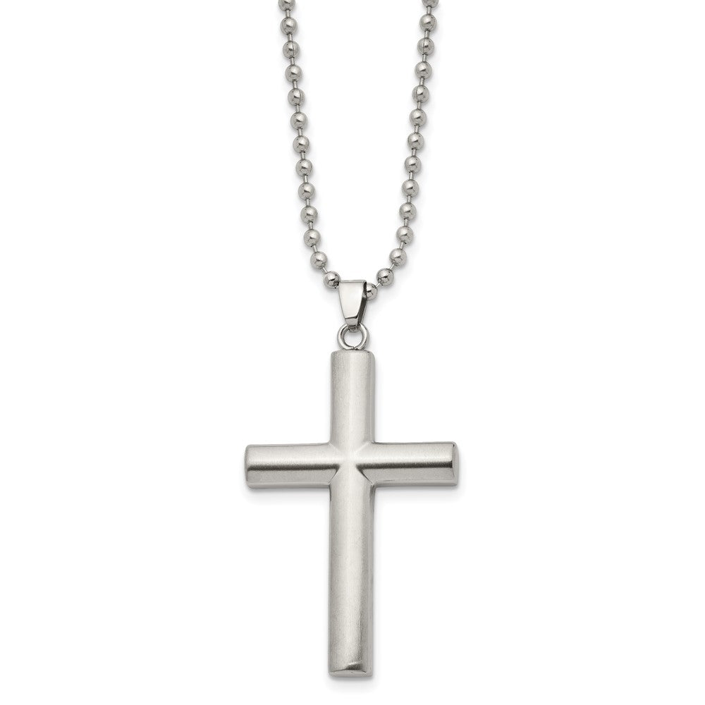 Stainless Steel Brushed and Polished Cross 22in Necklace