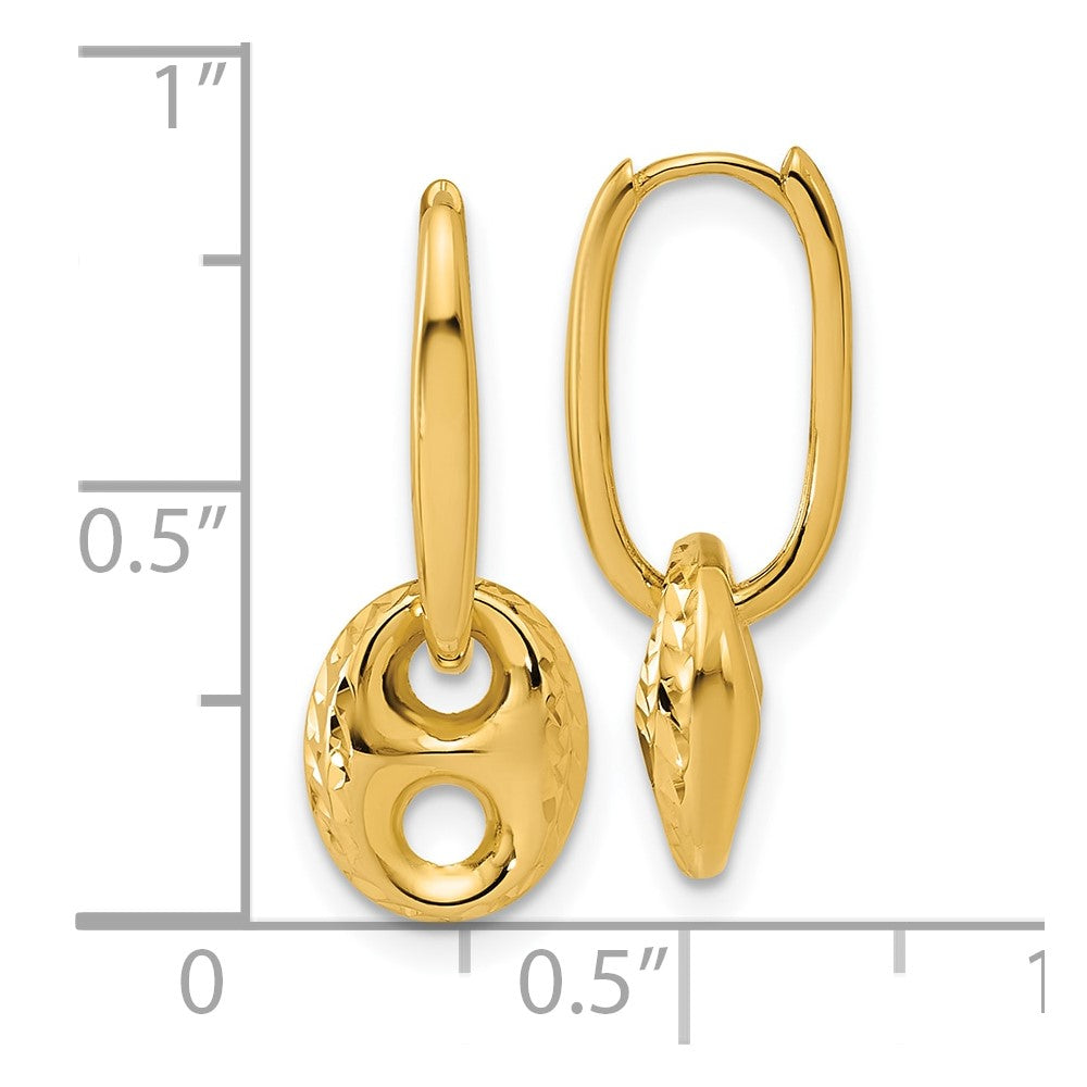 14K Polished/Dia-cut Mariner Bead Hinged Hoop Earrings