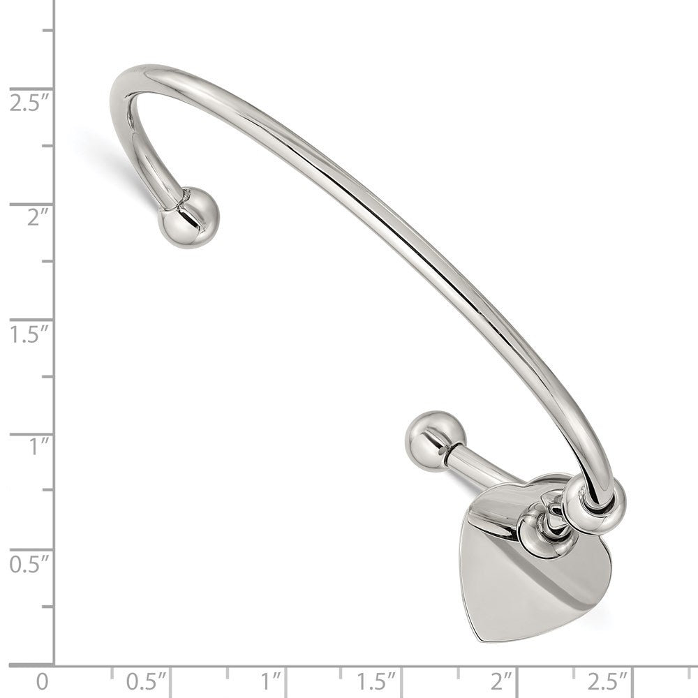 Stainless Steel Polished Heart Bangle 6.75 inches
