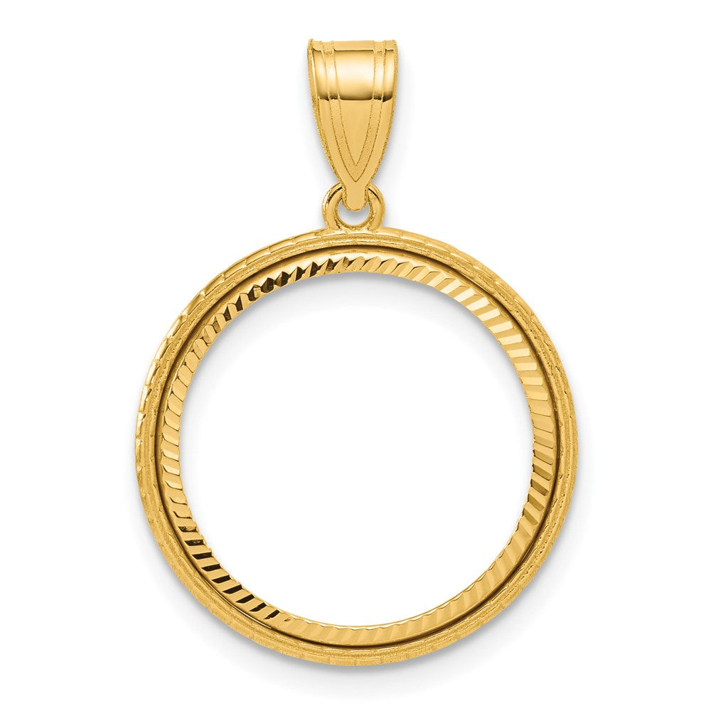 14k Diamond Cut Squares with 16.5mm Prong Coin Bezel Pendant