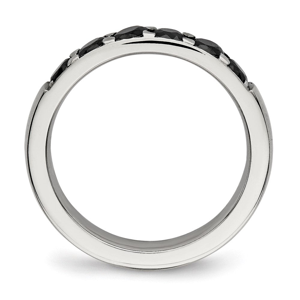 Stainless Steel Polished Black CZ 4mm Band Size - 6