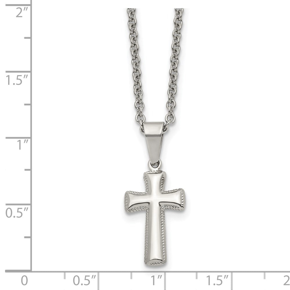 Stainless Steel Polished Small Pillow Cross 18in Necklace