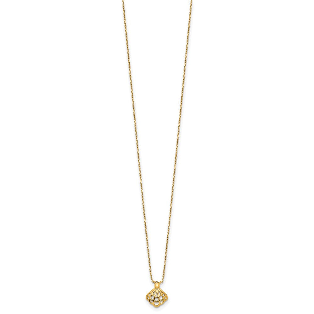 14k Yellow Gold Polished Seashell w/1.25 in ext Necklace