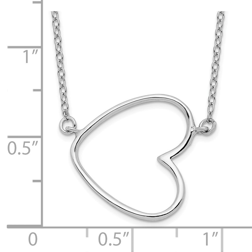 Sterling Silver Rhodium-plated 18in Heart Necklace 16 Inches