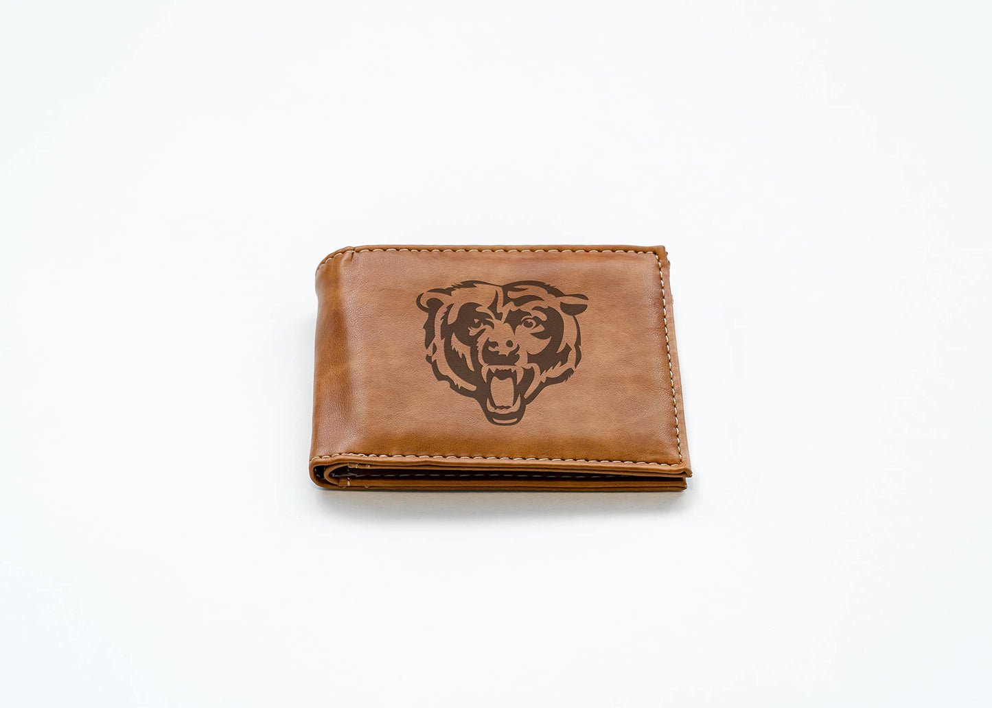 Rico Industries Football Chicago  Brown Laser Engraved Bill-fold Wallet - Slim Design - Great Gift