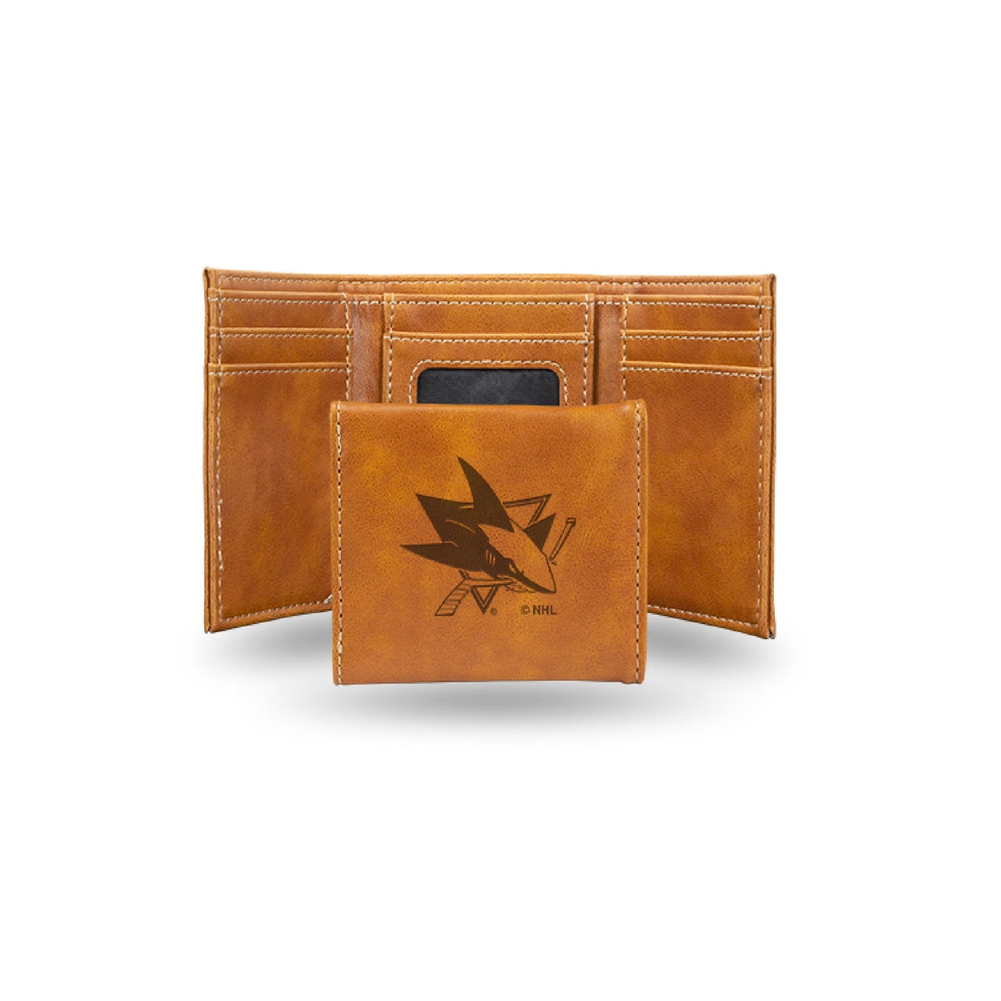 San Jose Sharks Brown Laser Engraved Tri-Fold Wallet - Men's Accessory