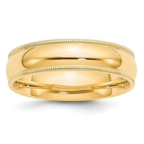 10k Yellow Gold 6mm Milgrain Half Round Comfort Fit Wedding Band Size 10.5