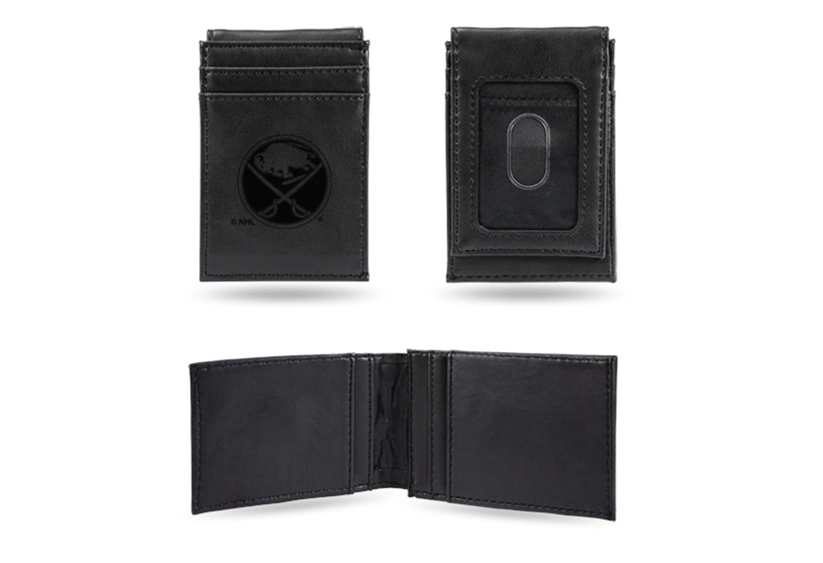 NHL Buffalo Sabres Black Faux Leather Front Pocket Wallet with 2 Card Slots and ID Window QGC7568