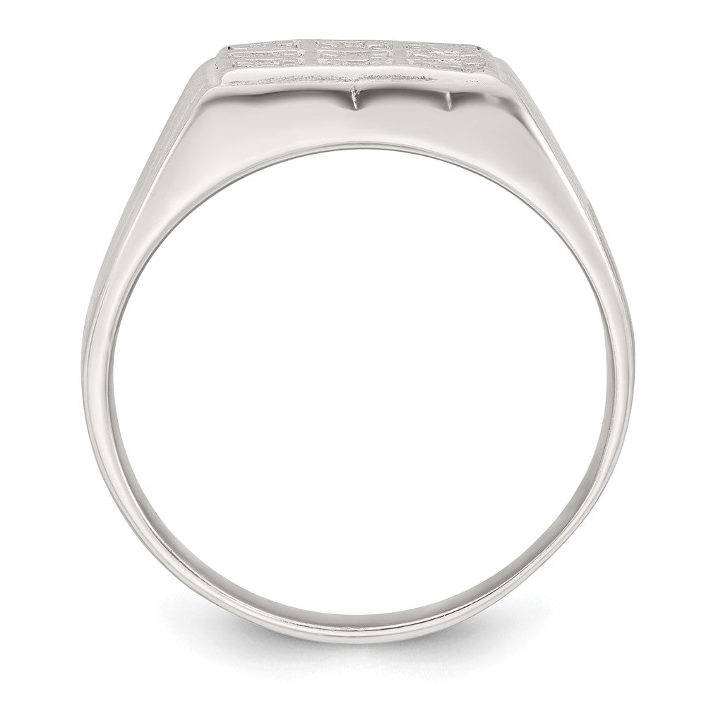 Sterling Silver Polished and Grooved White CZ Square Size 10 Mens Ring
