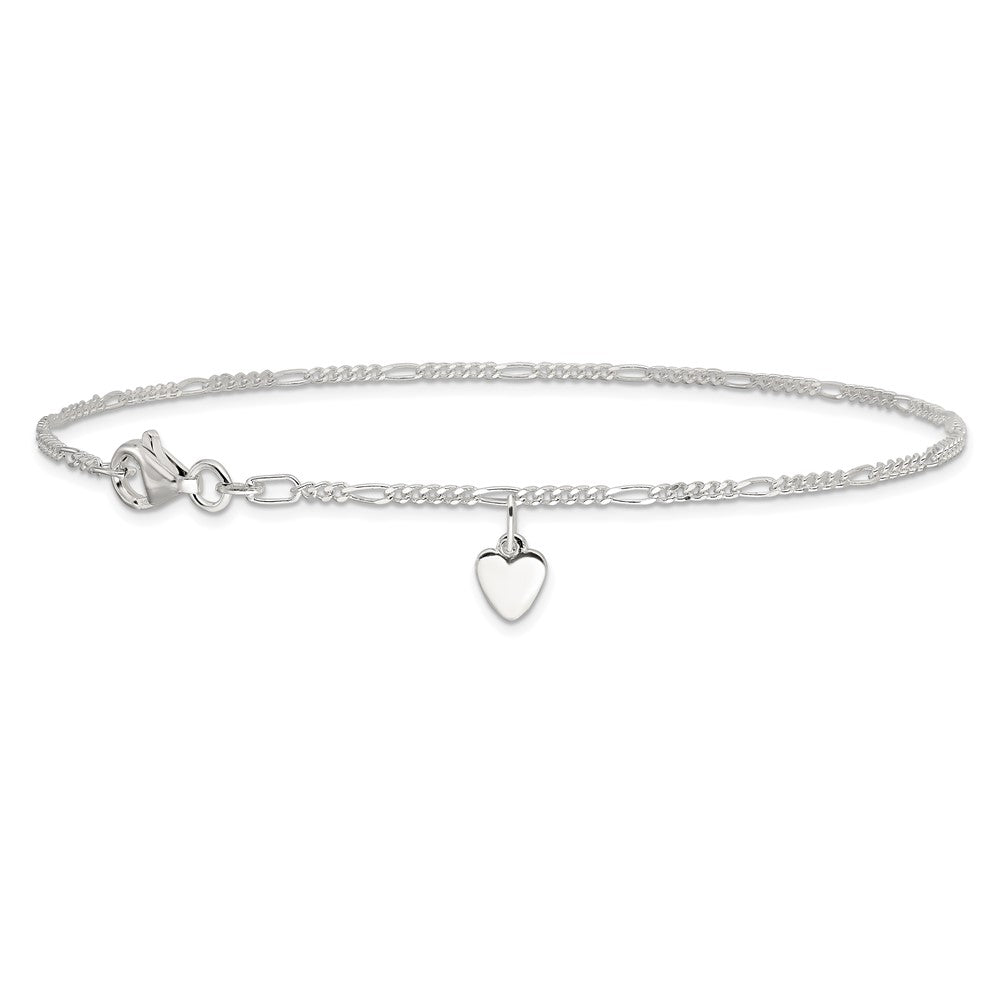 Sterling Silver Heart Dangle Anklet 10 inches