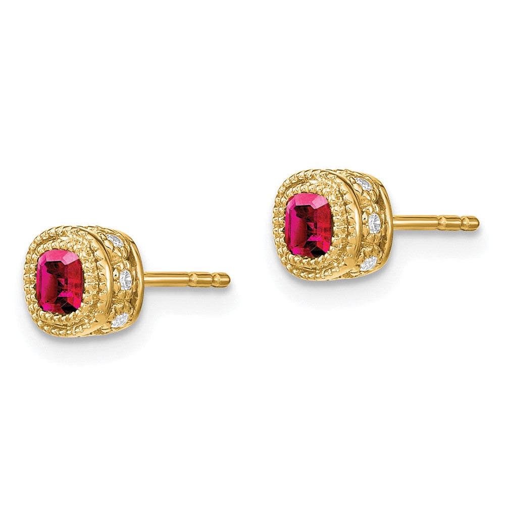 10k Cushion Ruby and Diamond Earrings