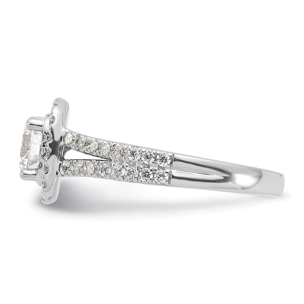 Sterling Silver Rhodium-plated Round Diamonore CZ Square Halo Ring