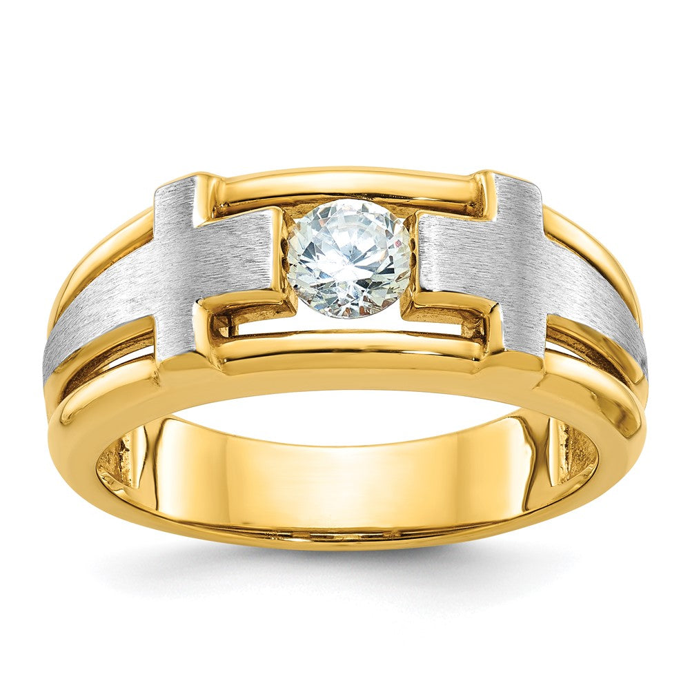 IBGoodman 14k Two tone 1/2 carat Lab Grown Diamond VS/SI+ G+ Complete Polished Satin and Cut Out Men's Cross Ring