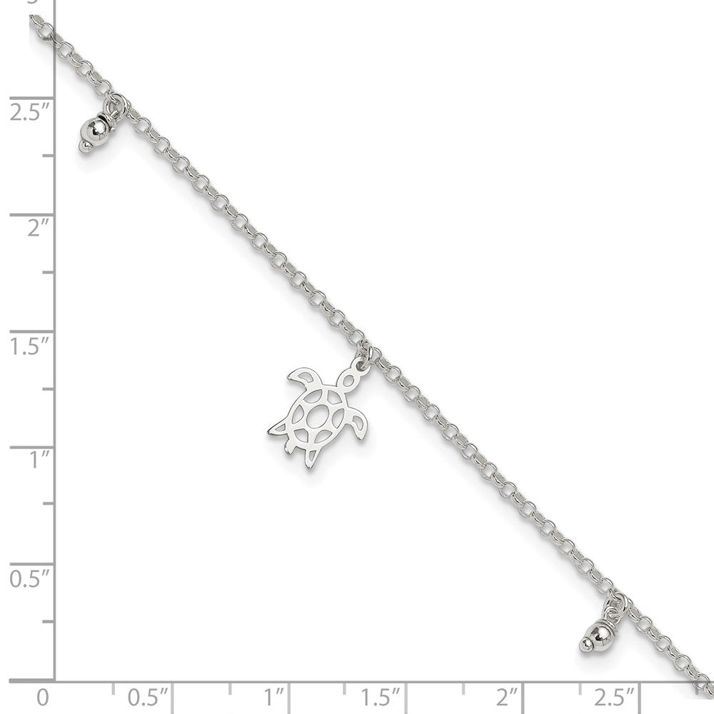 Sterling Silver Turtle Dangle Beads 9in Plus 1in Ext. Anklet 9 inches