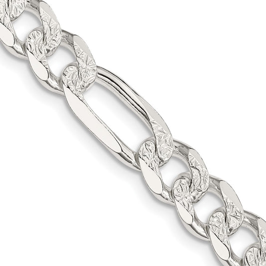 Sterling Silver 8mm Pav‚ Flat Figaro Chain 22 Inches