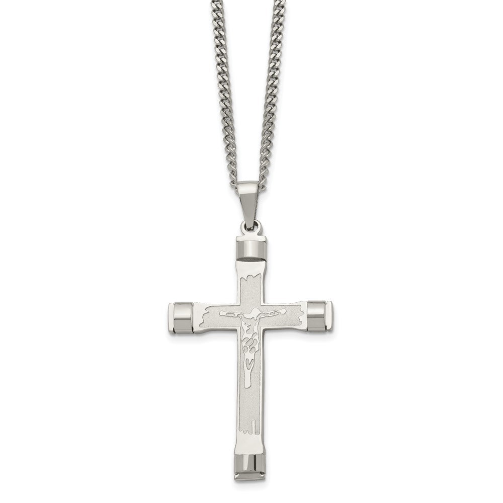 Stainless Steel Brushed and Polished Crucifix 22in Necklace