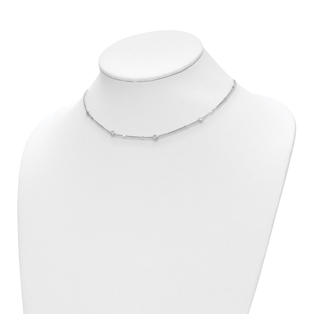 Sterling Silver Rhodium-plated CZ w/ 2in ext. Necklace