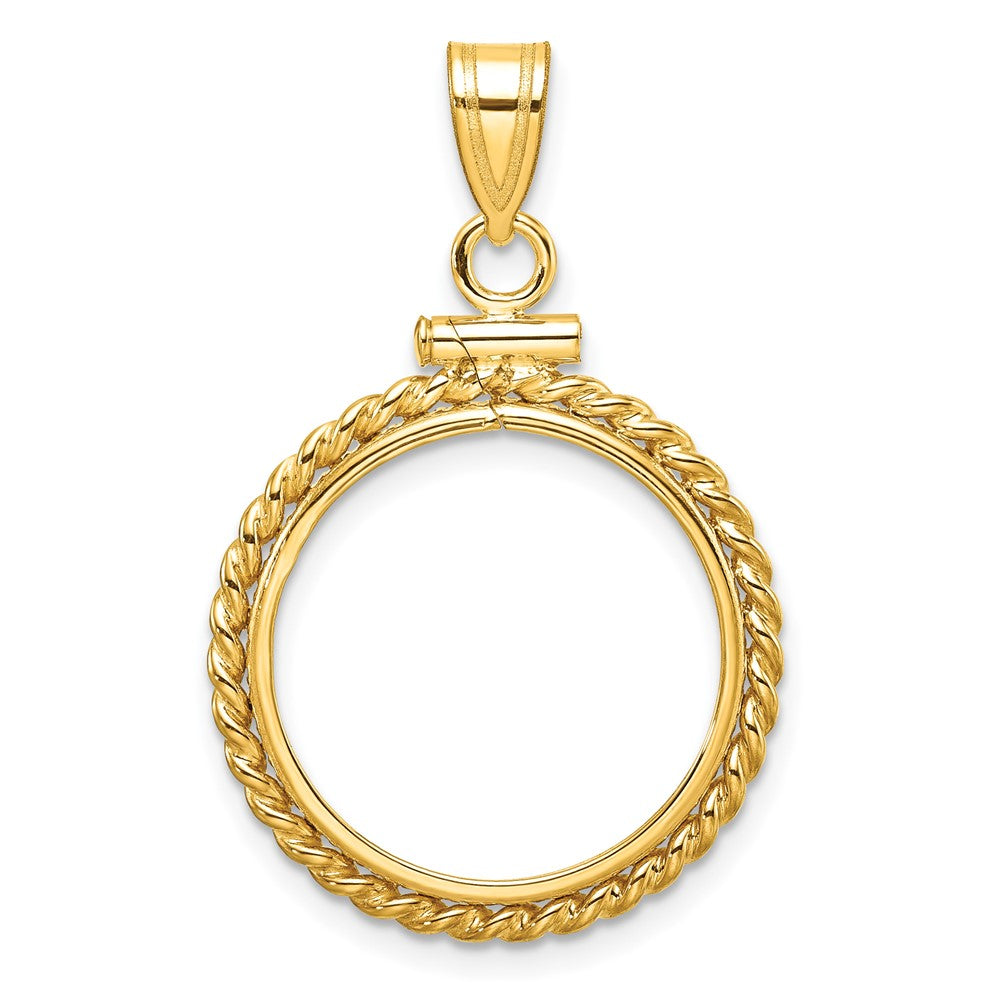 Wideband Distinguished Coin Jewelry 14k Polished Twisted Wire 19.0mm x 1.1mm Screw Top Coin Bezel Pendant