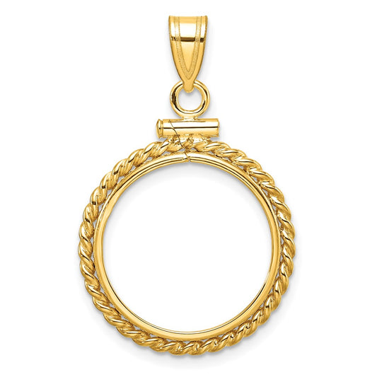Wideband Distinguished Coin Jewelry 14k Polished Twisted Wire 19.0mm x 1.1mm Screw Top Coin Bezel Pendant
