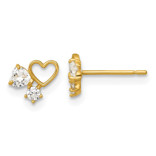 14K Madi K Polished CZ Hearts Children's Post Earrings