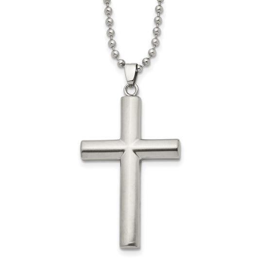 Stainless Steel Brushed and Polished Cross 22in Necklace