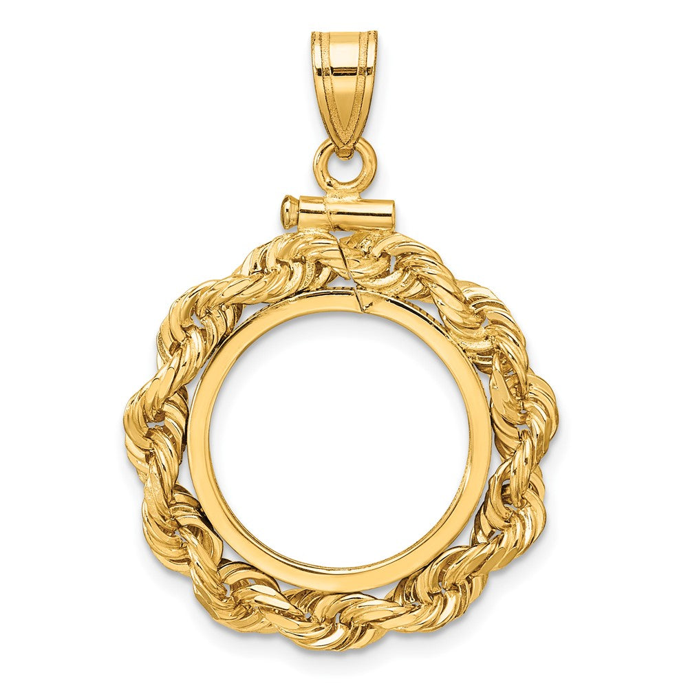 Wideband Distinguished Coin Jewelry 14k Polished Rope 16.5mm x 1.35mm Screw Top Coin Bezel Pendant