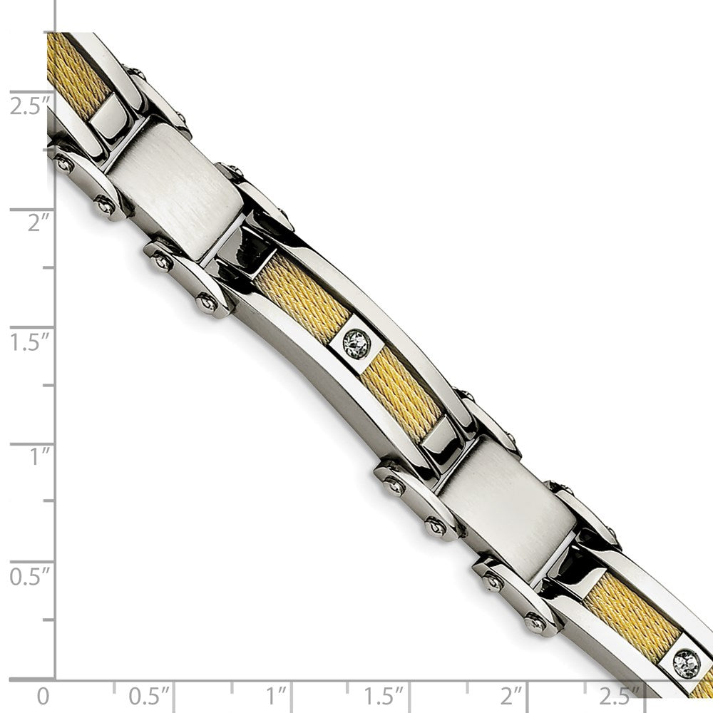 Stainless Steel Polished Yellow IP-plated Cable with CZ 8.5in Bracelet 8.5 inches