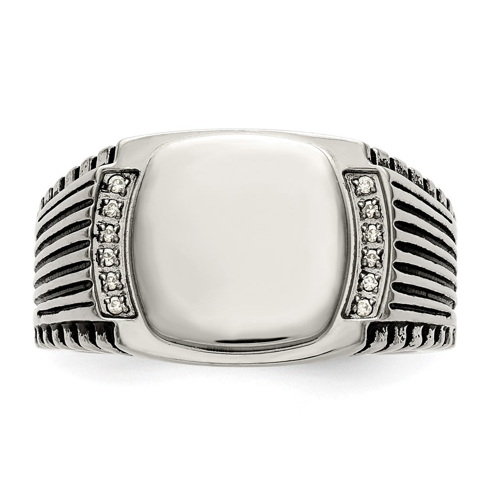 Stainless Steel Polished with CZ Signet Ring Size - 10