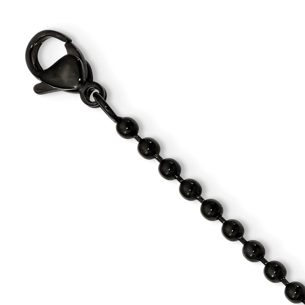 Stainless Steel Brushed and Polished Black IP-plated Cross 24in Necklace