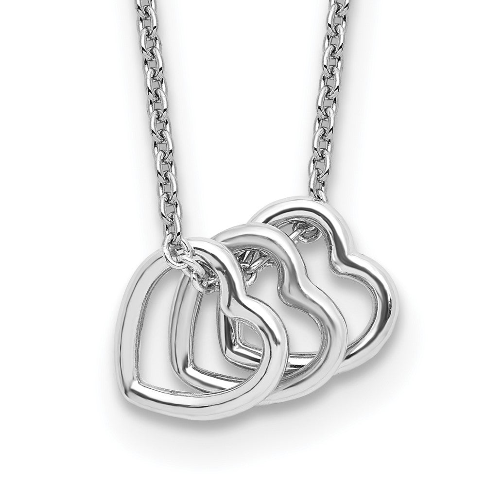 Sterling Silver Rhodium-plated 18in Hearts Necklace 18 Inches