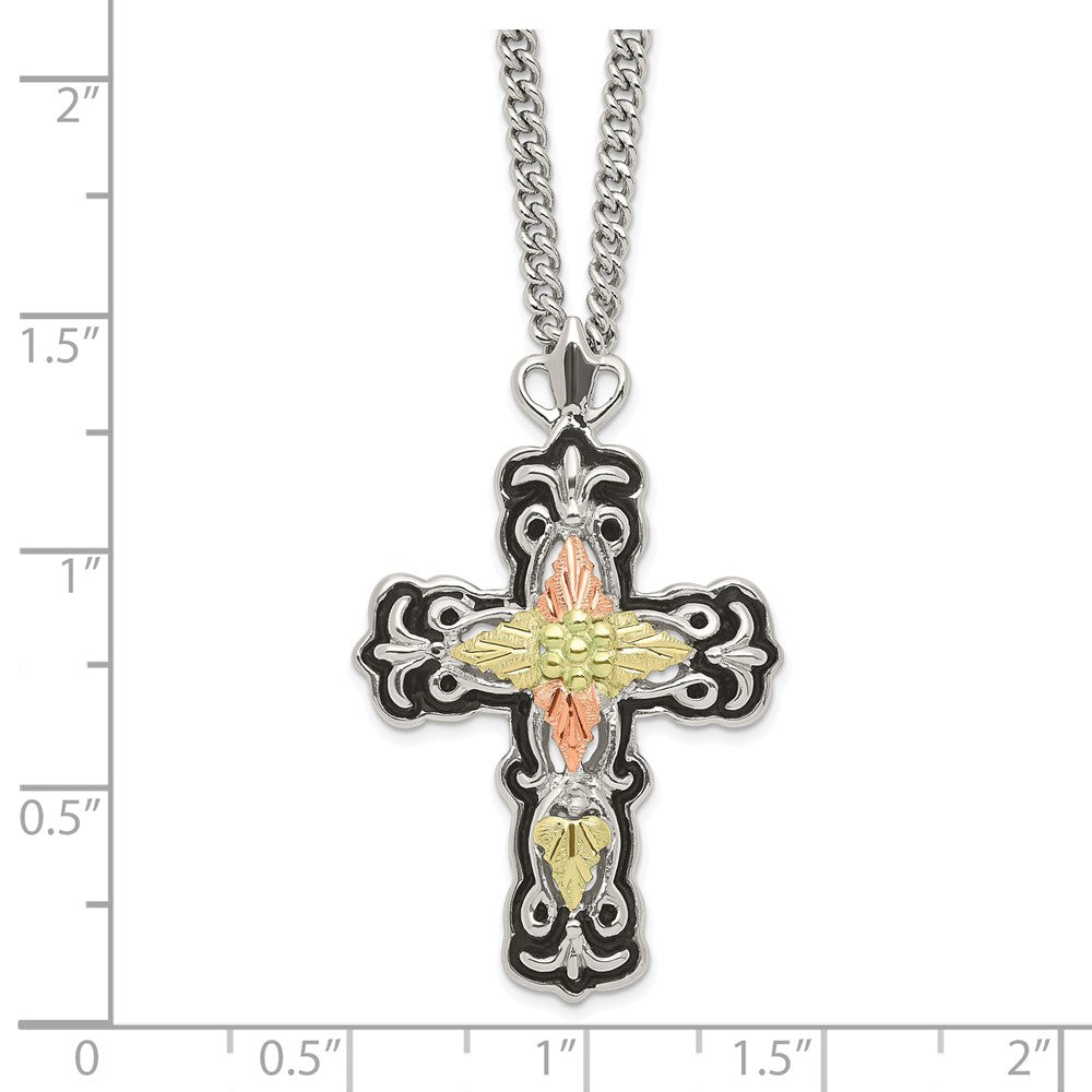 Landstrom's Mt. Rushmore Black Hills Sterling Silver 12K Gold Accents Antiqued Cross 18 inch Spring Ring Clasp Necklace 20 Inches