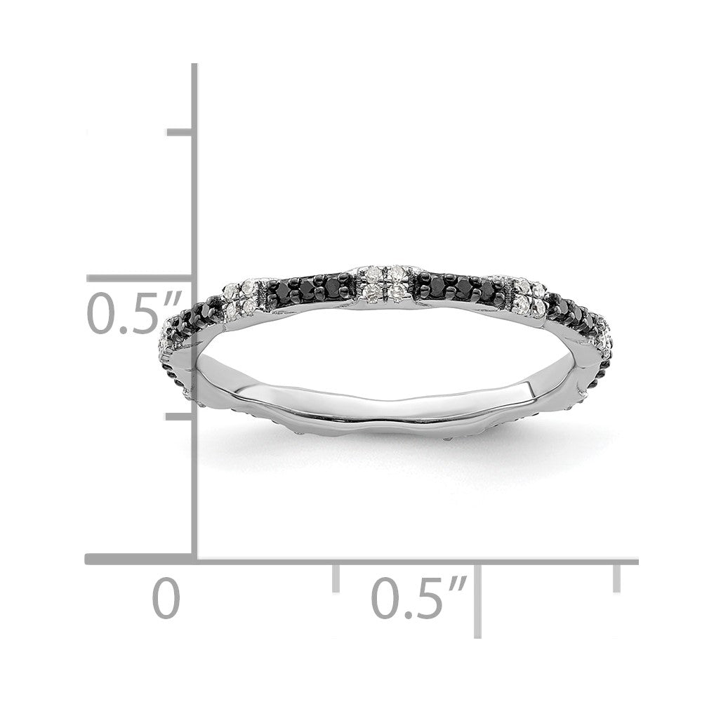 Sterling Silver Stackable Expressions Black & White Diamond Ring Size -8