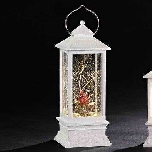 Winter Red Cardinal in Swirl Snow Dome Lantern with LED Lights, 10 3/4 Inch