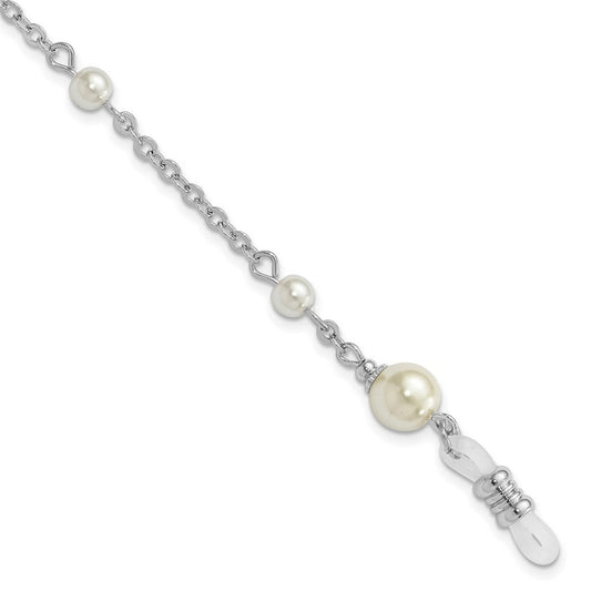 Cultura Glass Pearl Eyeglass Holder Silver tone Necklace 30 Inch Chain - Chain Necklace for Women and Men
