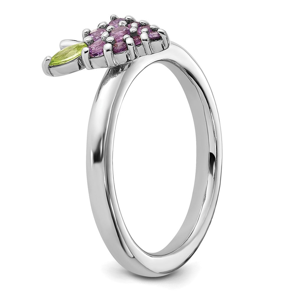 Sterling Silver Stackable Expressions Rhodium-plated Amethyst and Peridot Grapes Ring Size -5