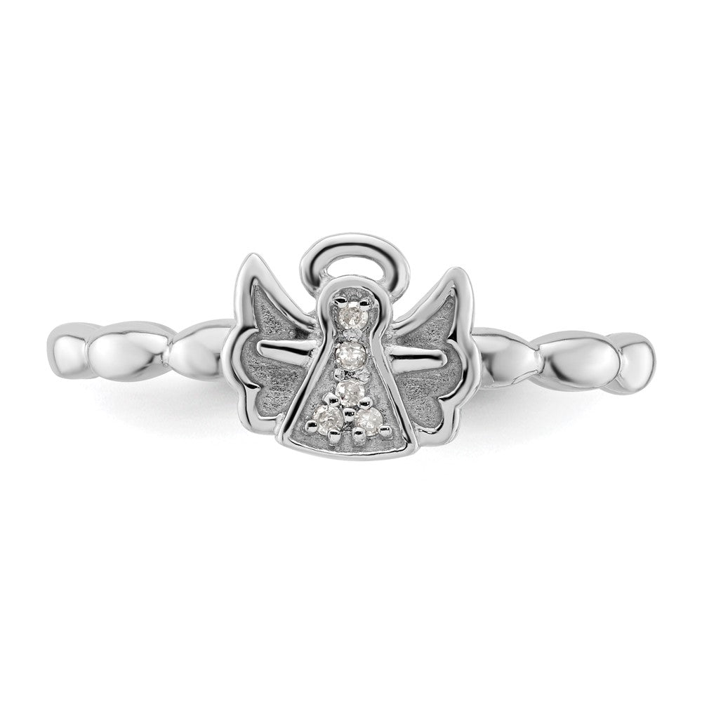 Sterling Silver Stackable Expressions Polished Diamond Angel w/halo Ring Size -8