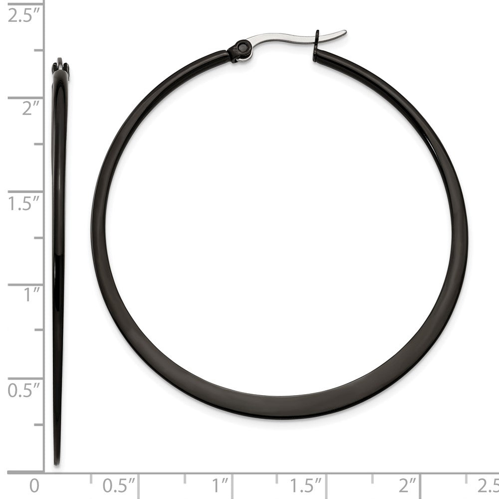Stainless Steel Polished Black IP-plated 55mm Diameter Hoop Earrings