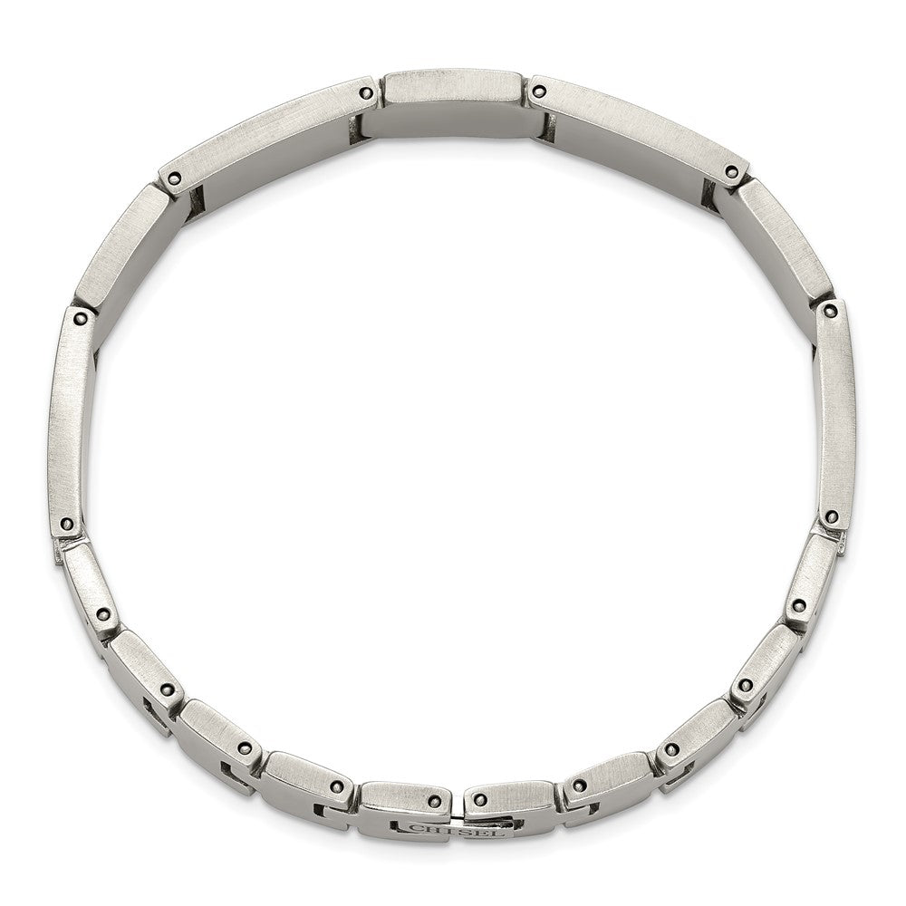 Chisel Stainless Steel Polished with Diamond-cut 14K Gold Accent and 1/20ct. Diamond with Black Enamel 8 inch Bracelet 8 inches