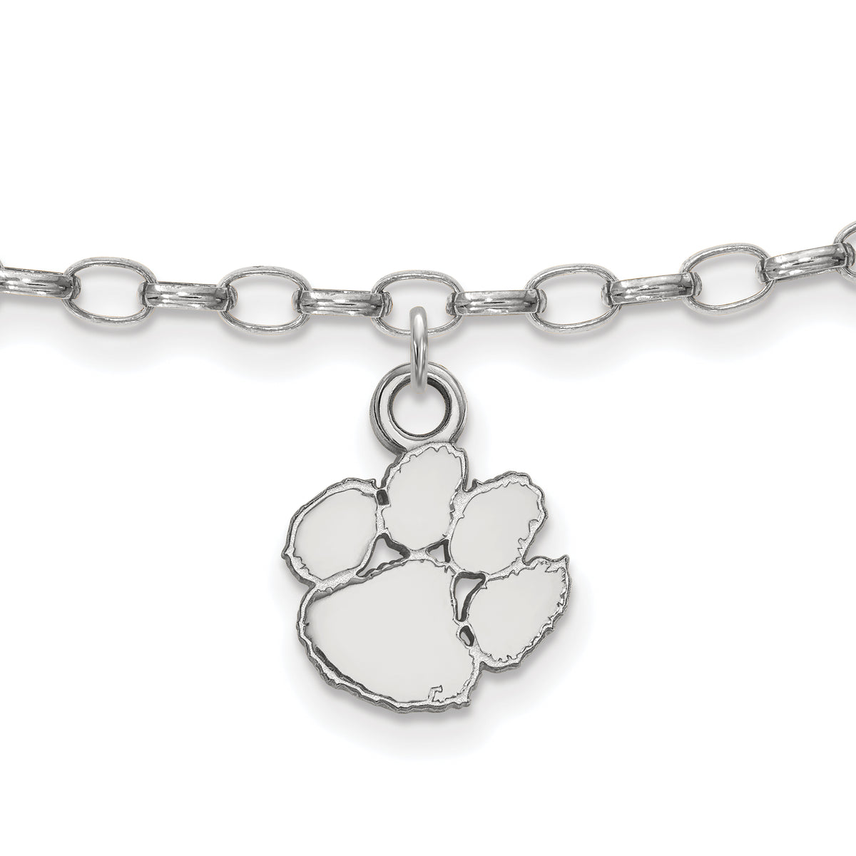Sterling Silver Rhodium-plated LogoArt Clemson University Anklet